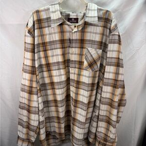 Akademiks Shirt Mens 3XL Brown Cream Orange Plaid Long Sleeves Button Country